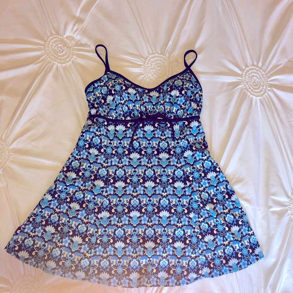 Blue Patterned Women's Swim Dress